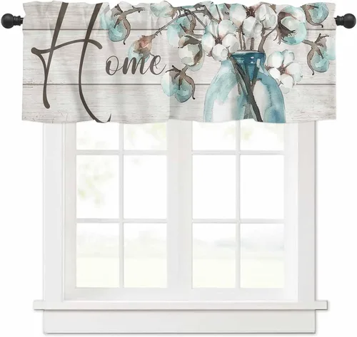 Miniatura 17 de Cenefas para ventanas, tarro de algodón con bolsillo para barra de cortina de cocina, cenefas de 54 x 18 pulgadas, cortinas cortas para ventana