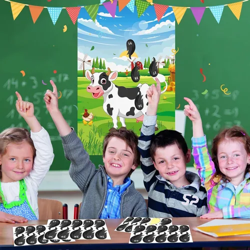 Miniatura 9 de Hxezoc Pin The Tail on the Cow Game con 50 piezas de colas, póster de juegos de fiesta de vaca grande para niños, fiesta de cumpleaños temática