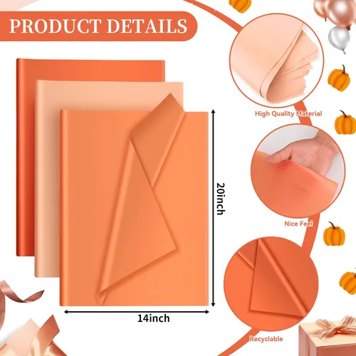 Miniatura 2 de 30 hojas de papel de seda naranja para embalaje, bolsas de regalo, decoración, papel de regalo a granel para bodas, cumpleaños, proyectos DIY
