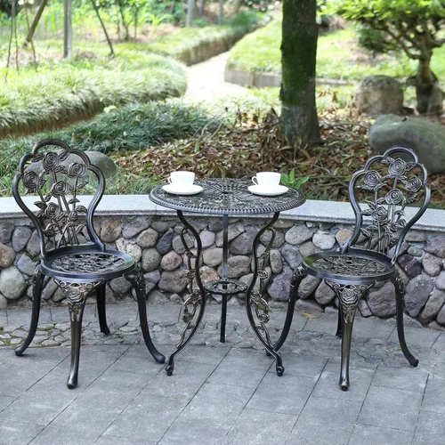 Miniatura 7 de JARDIN DE CENTENNIAL Juego de Bistró para Patio. Juego de Mesa de Bistró de Aluminio Fundido Resistente al Óxido con Orificio para Sombrilla