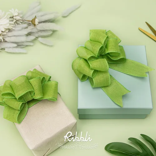 Miniatura 6 de Ribbli Cinta con alambre de arpillera verde manzana, 1-1/2 pulgadas x 10 yardas, cinta con borde con alambre para lazo grande, corona, decoración