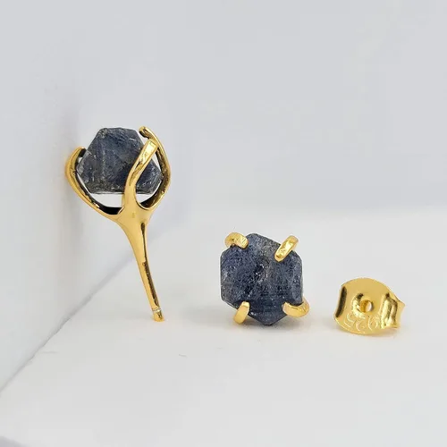 Miniatura 66 de Aretes de piedra preciosa natural en bruto con oro amarillo sobre plata de ley 925, 6 a 0.276 in, regalo de piedra de nacimiento de calidad genuina
