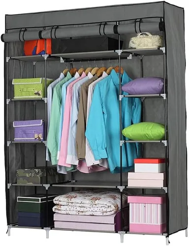 Miniatura 11 de BIVVI Organizadores portátiles de armario de 64 pulgadas y almacenamiento para colgar ropa, armario de tela no tejida, estante de almacenamiento
