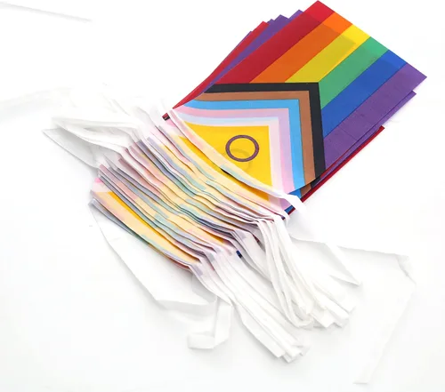 Miniatura 3 de Kind Girl Bandera del orgullo arcoíris, 100 pies/76 piezas triangulares de poliéster decoración de festivales, banderines banderines, suministros