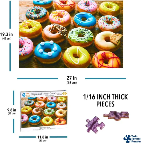 Miniatura 7 de Twin Spring Goods - Rompecabezas de 1000 piezas para adultos, donas glaseadas y heladas, arte de comida colorida, piezas grandes, tema de postre