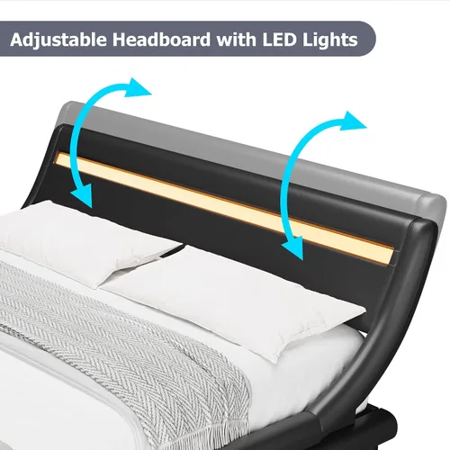 Miniatura 7 de TTVIEW Base de cama LED de perfil bajo de tamaño matrimonial con cabecera ajustable, moderna plataforma tapizada con soporte de listones de madera