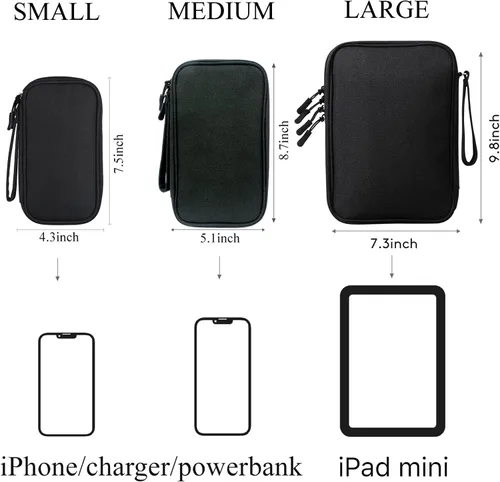 Miniatura 5 de Organizador de accesorios de viaje, bolsa electrónica para mantener los cables en orden (tamaño mediano, negro)