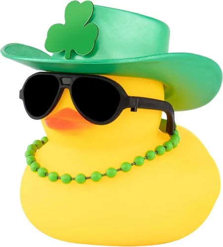 Miniatura 10 de Wonuu Decoración del día de San Patricio de pato de goma, sombrero de trébol verde de la suerte y decoración del automóvil, sombrero de vaquero