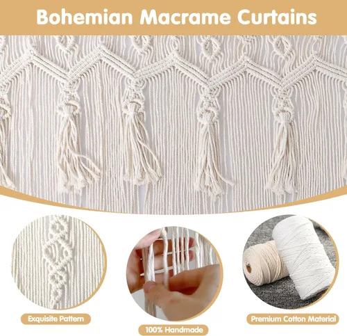 Miniatura 3 de ANMINY 2 cortinas de macramé de 79 x 37 pulgadas, cortinas bohemias con borlas hechas a mano de algodón macramé para colgar en la pared, cortina