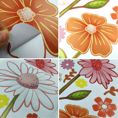 Miniatura 4 de Calcomanías de pared de flores bohemias, calcomanías de pared de margaritas y mariposas, PVC impermeable, autoadhesivas, arte floral, retro, se