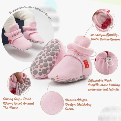 Miniatura 126 de Botines de forro polar para bebés, niños y niñas, pantuflas antideslizantes con agarre suave, zapatos de calcetín para recién nacidos, cuna
