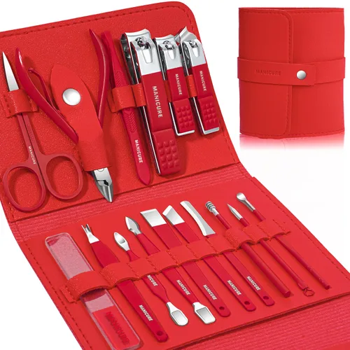 Miniatura 8 de Juego de manicura profesional para cortaúñas y pedicura, 16 piezas de acero inoxidable, herramientas de cuidado de uñas, kit de aseo con lujosa