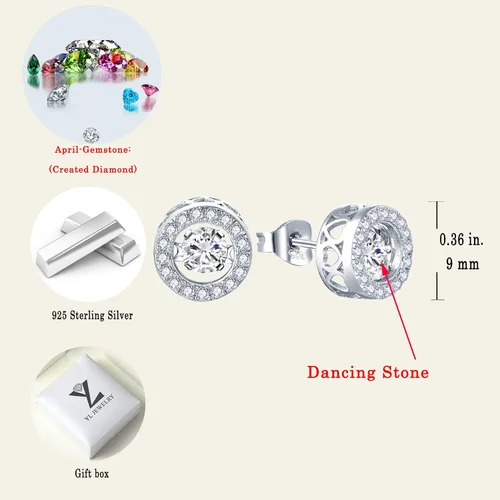 Miniatura 6 de YL Aretes redondos de plata de ley con forma de halo y diamante bailarín, aretes solitarios para mujer