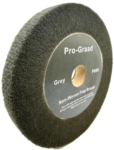 Miniatura 19 de Rueda de cepillo de solapa no tejida para amoladora de banco de 6" x 1" Negro, Grano 40 Extra Grueso, Desbaste y Limpieza, Granulado de Metal