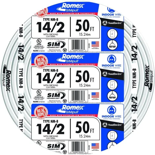Southwire Romex Brand Simpull Sólido - Cable NMB de 14/2 W/G para interiores, bobina de 50 pies, SW# 28827422 (paquete de 10)