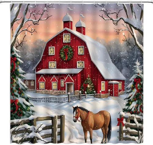 Miniatura 7 de Cortina de ducha con diseño de muñeco de nieve, diseño de búfalo rojo, negro, a cuadros, lindo muñeco de nieve rojo, rojo, pájaro de Navidad, ramita