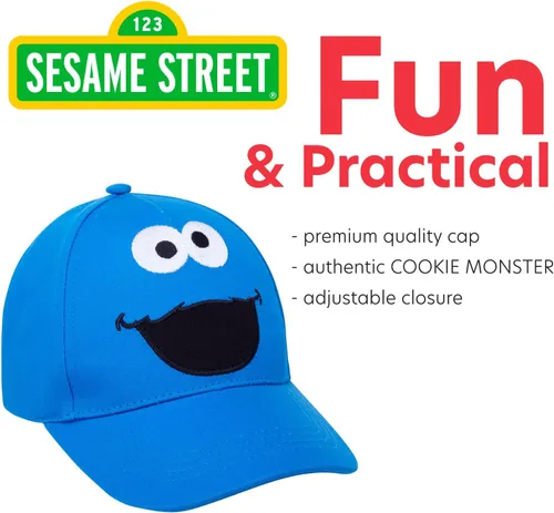Miniatura 3 de Sesame Street Gorra de béisbol de algodón para niños pequeños - Elmo, Cookie Monster, Big Bird, Oscar The Grouch, Monstruo galleta