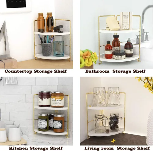 Miniatura 9 de Organizador de especias de cocina de 2 niveles - Estante de esquina para baño - Estante de almacenamiento independiente en forma de triángulo