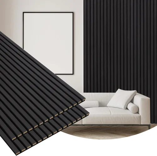Miniatura 10 de Gaahing Paquete de 2 paneles de pared con acabado de madera, paneles acústicos de listones 3D para estudio de grabación, oficina, decoración Nogal
