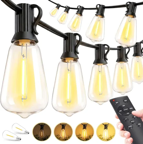 Miniatura 12 de MGVIH - Cadena de luces LED para exteriores de patio - 200 pies 60M luz impermeable exterior con control remoto regulable ST38 foco inastillable