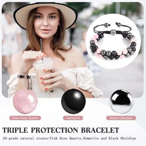 Miniatura 35 de Triple Protection Bracelet - for Protect & Balance - Energy Crystal Handmade Bracelets for Men Women