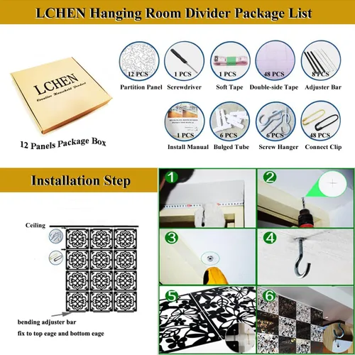 Miniatura 5 de Lchen - Divisor de habitación colgante, 12 piezas, panel de seguridad de PVC, pájaros, flores, para sala, comedor, estudio, sala de estar