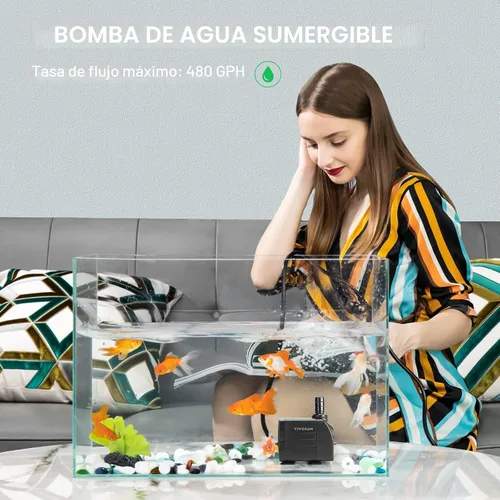 Miniatura 6 de VIVOSUN Bomba sumergible de 480 GPH (1800 L/H, 25 W), bomba de agua ultra silenciosa con elevación de 7.2 pies, bomba de fuente con cable