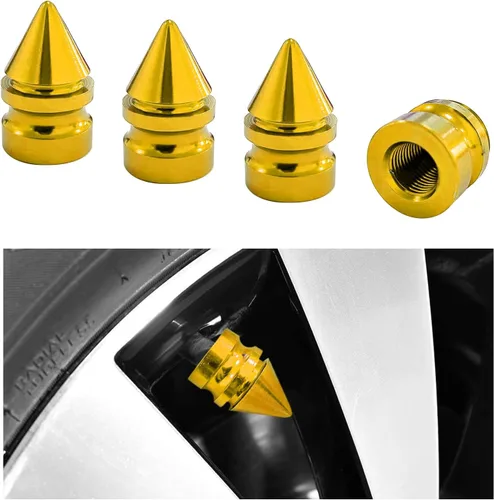 Miniatura 10 de Ziciner 4 tapas de válvula de neumático de automóvil, accesorios de aleación de aluminio con pinchos, cubiertas de vástago de rueda a prueba de Verde