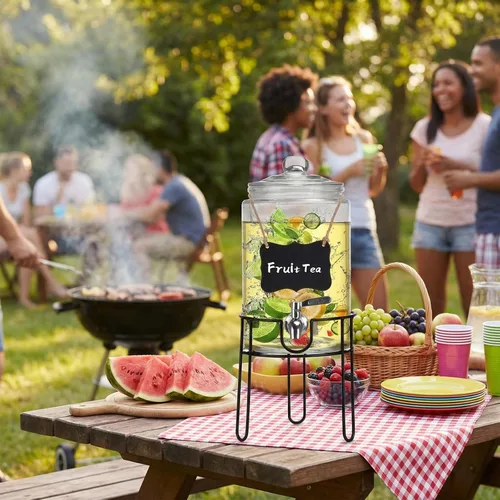 Miniatura 3 de Dispensador de bebidas de 1 galón con soporte, dispensadores de bebidas para fiestas, Navidad, dispensador de bebidas con grifo 100% a prueba