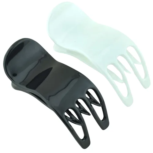 Parcelona French Simply Bear Paw - Juego de 2 pinzas de acetato de celuloide mediano de 3 pulgadas para yoga y yoga (blanco y negro)