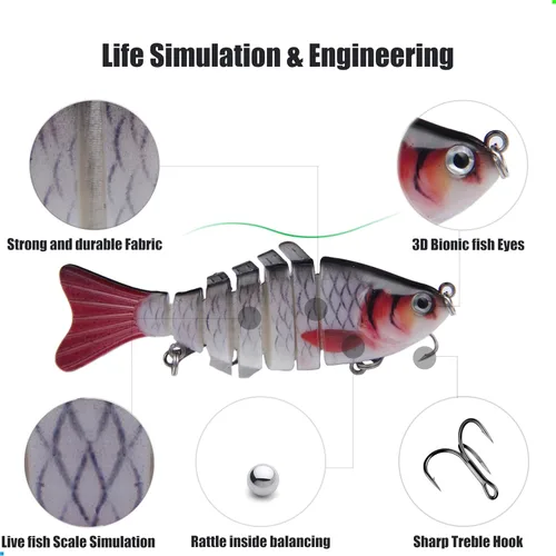 Miniatura 5 de Señuelos de pesca multiarticulados para lubina, trucha, perca, hundimiento lento, realista, señuelos de natación, caja de aparejos de agua dulce