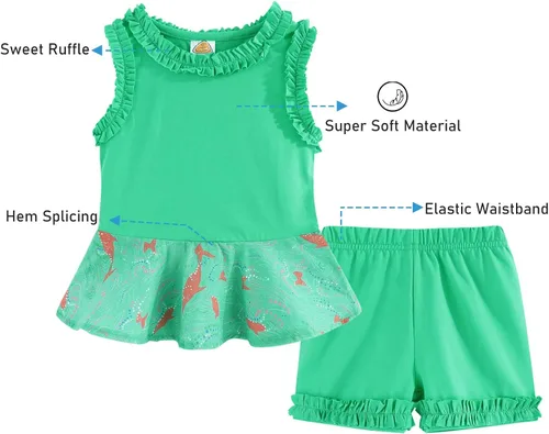 Miniatura 21 de LittleSpring Conjunto de verano para niñas con camiseta sin mangas y pantalones cortos florales