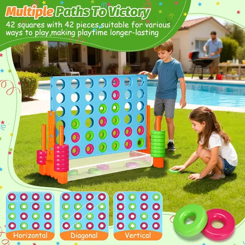 Miniatura 5 de GADFISH Gigante 4 en una fila: 2.6 pies de alto para exteriores 4 en una fila, perfecto para uso en interiores y exteriores, juego gigante de 4