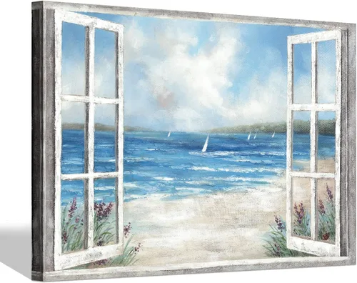 Miniatura 14 de SD SOFT DANCE Lienzo decorativo para pared de playa, paisaje marino, pintura costera para dormitorio (16 x 11 x 1 panel)