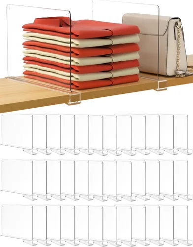 Miniatura 38 de HBlife 12 piezas de divisores de estante de acrílico transparente, organizador vertical de bolsos para armario, perfecto para suéteres, camisas