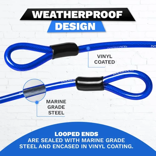 Miniatura 4 de DocksLocks Cable de seguridad recto resistente a la intemperie (5 pies a 25 pies de longitud) con extremos en bucle reforzados, protección antirrobo
