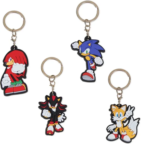 Sonic The Hedgehog Llaveros de goma para niños, nudillos, cola de sombra para niños, coleccionables, paquete de 4 mini figuras, juego de llaveros,
