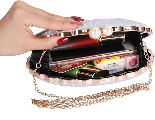 Miniatura 4 de Women Mini Pleated Seashell Evening Clutch Handbag Chain Strap Cross-body Bag