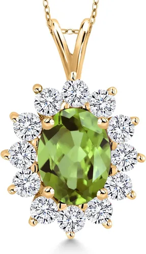 Miniatura 164 de Gem Stone King Collar con piedra natal ovalada de plata chapada en oro amarillo de 18 quilates, ovalado de 0.315 x 0.236 in, collares con colgante