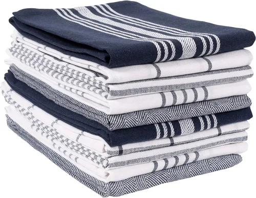 KAF Home Soho - Juego de 10 toallas de cocina de 18 x 28 pulgadas, juego mixto de toallas planas suaves y absorbentes, color azul marino