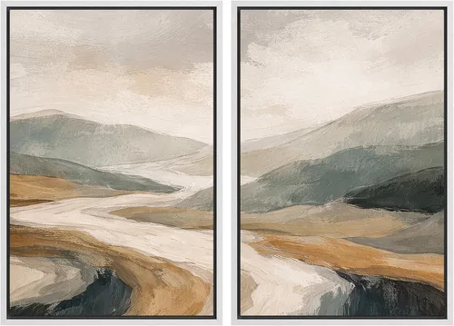 Miniatura 109 de SIGNWIN Lienzo enmarcado para pared, ilustraciones abstractas texturizadas en tonos beige terrosos, arte moderno, decorativo, contemporáneo