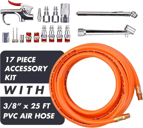 Miniatura 2 de Kit de manguera de compresor de aire de PVC de 3/8 "x 25 pies con herramienta de aire de 17 piezas y kit de accesorios para compresor de aire