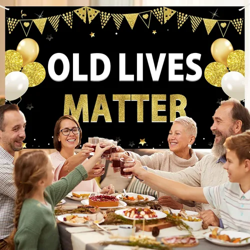 Miniatura 5 de Cartel de cumpleaños de Old Lives Matter para hombres, divertido cartel de cumpleaños negro dorado para adultos, suministros de fiesta de fondo, 30