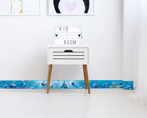 Miniatura 6 de FLFK Cenefa de papel tapiz despegable y pegable, calcomanías de pared para habitación de niños - Murales de calcomanías de peces bajo el mar, 4" x