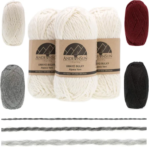 Miniatura 19 de (3 madejas pequeñas y hermosas) Mezcla de hilo de alpaca Umayo [165 yardas en total] Rojo, #5 voluminoso