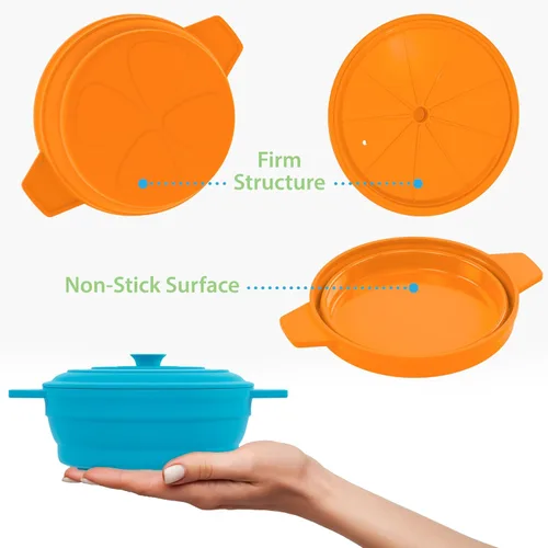 Miniatura 3 de Bakerpan - Set de 4 recipientes de silicona para microondas para cocinar huevos, 12 cm x 4,4 cm, pequeño tazón con tapa, mini recipiente plegable