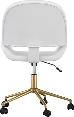 Miniatura 11 de Martha Stewart Tyla Silla giratoria sin brazos para oficina en casa en piel sintética blanca con marco de latón pulido Piel sintética blanca/latón