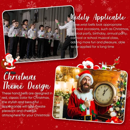 Miniatura 6 de LEIFIDE 20 pulseras de Navidad con campanas para muñeca, instrumentos musicales agitados, pulsera de ritmo ajustable, para escuela, familia