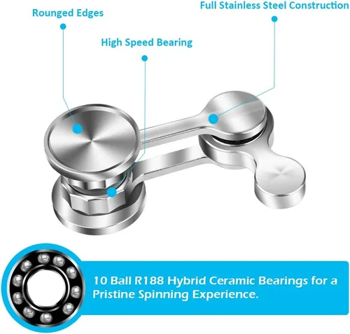 Miniatura 3 de Fidget Spinner, juguete ultra duradero de metal inoxidable para enfocar, juguete giratorio sensorial para aliviar el estrés, aburrimiento y matar