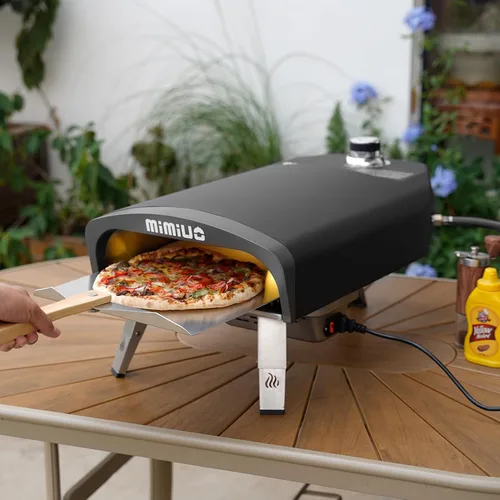 Miniatura 7 de Mimiuo Horno de pizza de gas para exteriores con piedra giratoria automática para pizza, hornos de pizza de propano portátiles de 14 pulgadas